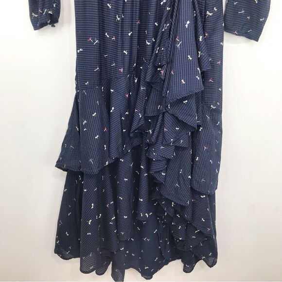 Joie MIRALY Navy Blue Dragonfly Print Wrap Tiered Ruffled Midi Dress - Picture 9 of 16